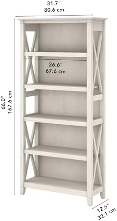 Bush Home Tall 5 Shelf Bookcase for Living Room or Home Office, Large Bookshe...