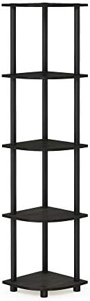 Furinno TURN-N-TUBE Corner Shelf, 5-Tier Corner Bookshelf, Open Storage Shelves, for Organization and Storage, Living Room, Home Office, Garage, Bedroom, Espresso