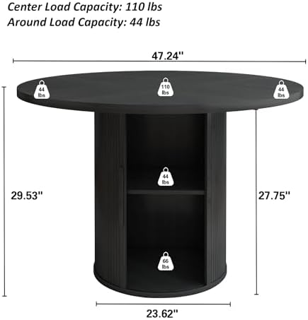 weselon 47 inch Round Dining Table for 4, Kitchen Table Dinner Table with 2-L...