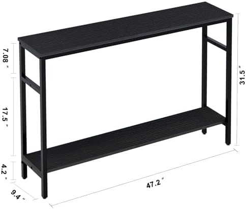 Timberer Narrow Console Table, 47 Inch Sofa Table with Adjustable Shelf | 2-T...