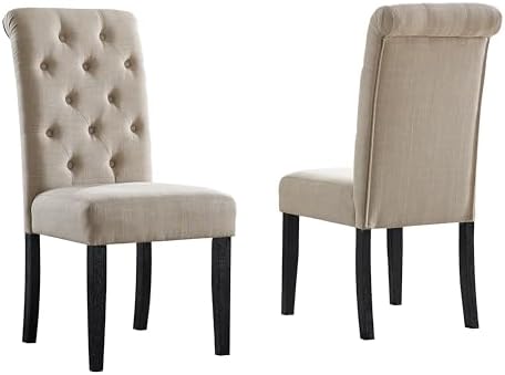 Roundhill Furniture Leviton Solid Wood Tufted Asons Dining Chairs, Set of 2, Tan