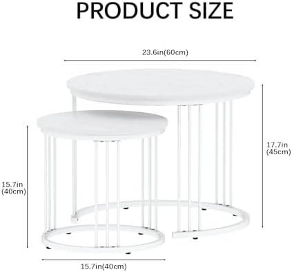 Garden 4 you Nesting Coffee Table, 23.6" Round Coffee Table Set of 2, Wo...