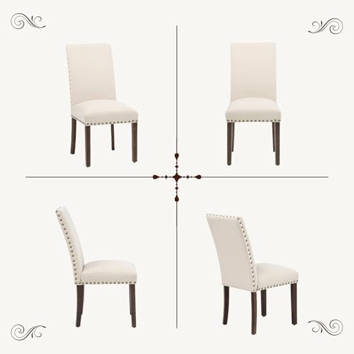 Furniliving Upholstered Dining Chairs Set of 4 - Line Fabric Modern Farmhouse...
