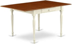 East West Furniture MZAN5-WHI-W 5 Piece Dinette Set for 4 Includes a Rectangle Dining Room Table with Dropleaf and 4 Kitchen Dining Chairs, 36x54 Inch, Buttermilk & Cherry