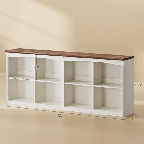 UPOSOJA 63’’ Extra Long 8 Cube Storage Organizer Bookcase,Long Bookshelf, Cub...