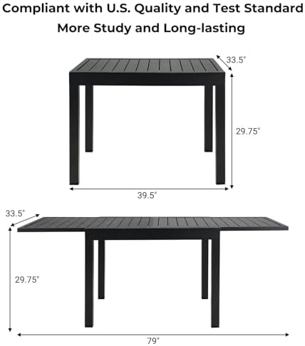 Grand patio 5-Piece Outdoor Dining Set for 4 with 1 Rectangle Expandable Tabl...