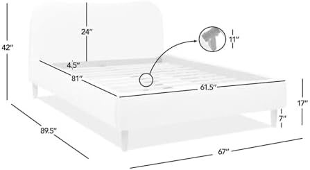 GOWE Roman Curved Headboard Upholstered Platform Bed, Queen, Ebony Black Boucle