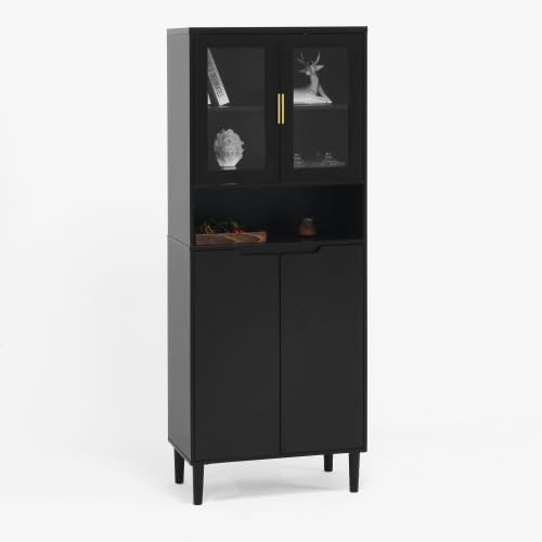 Kitchen Pantry Storage Cabinet, Glass Door Kitchen Hutch Cabinet with Storage...