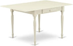 East West Furniture MZNO3-LWH-W 3 Piece Kitchen Table Set for Small Spaces Contains a Rectangle Dining Room Table with Dropleaf and 2 Solid Wood Seat Chairs, 36x54 Inch, Linen White