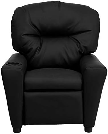 Flash Furniture Chandler LeatherSoft Kids Recliner with Cup Holder and Safety Recline, Contemporary Reclining Chair for Kids, Supports up to 90 lbs., Black