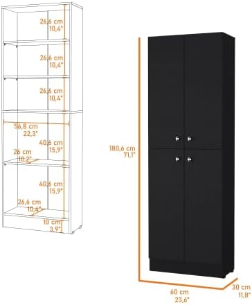 71" Tall Kitchen Pantry Cabinet with Storage,4-Door Wooden Cupboard Cred...