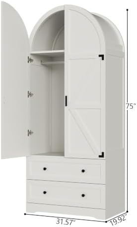 Gyfimoie White Armoire Wardrobe Closet with 2 Drawers, 75" Wooden Wardro...