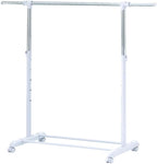Adjustable Metal Rolling Garment Rack, Chrome & White Heavy Duty Clothes Organizer on Wheels