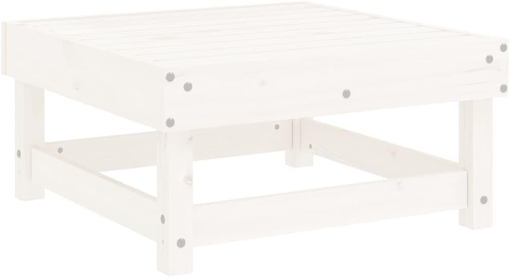 Outdoor Patio Footstool with Anthracite Cushion, White Solid Pine Wood Garden...