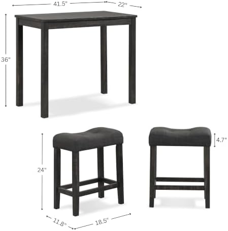 Roundhill Furniture Sora Wood 3-Piece Counter Height Dining Set, Grey,Grey