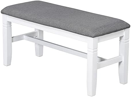 LUMISOL 6 Piece Farmhouse Dining Table Set with Bench for 6, White+Gray