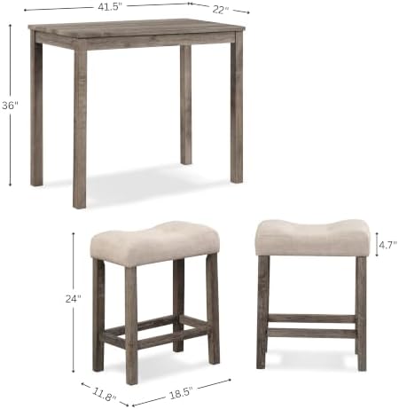 Sora Wood 3-Piece Counter Height Dining Set, Taupe
