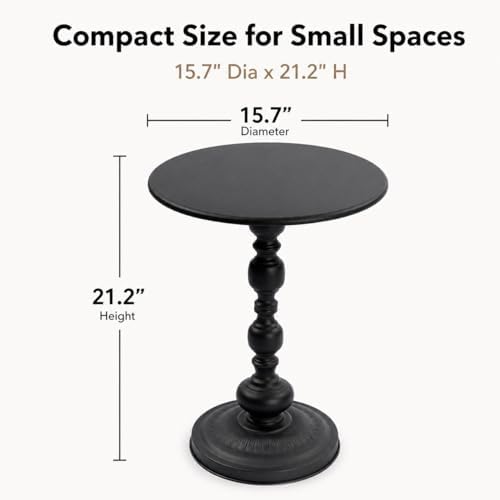 Vintage Matte Black Round Metal Side Table Set of 2 for Living Room, Office | End Tables, Nightstand, Drink and Coffee Accent Tables, Decorative Sofa Bedside Tables for Small Space, Bedroom, Apartment