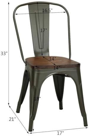 COSTWAY Stackable Metal Dining Chairs Set of 4 with Wood Seat and High Back