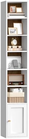RALGEND 7-Tier Tall Narrow Bookshelf with Door Set of 2, 70.9 Inches CD DVD S...