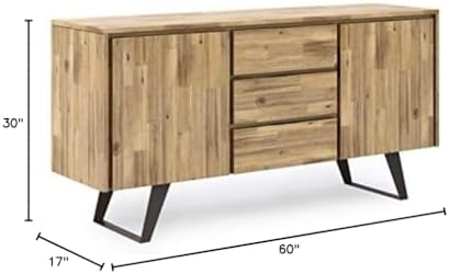 SIMPLIHOME Lowry 60" Wide Solid Acacia Wood 2-Door Buffet in Golden Wheat