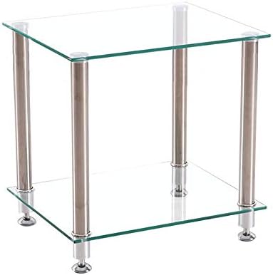 Telephone Table, Sofa Side Table,Square Tempered Glass Small Coffee Table,Tel...