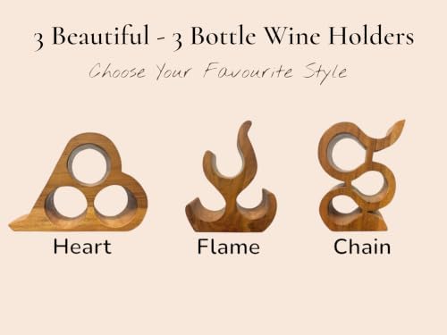 Handmade Solid Acacia Wood Wine Bottle Holder, 3-Bottle Heart Wine Rack, Rust...