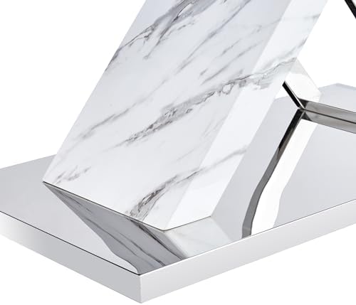 Marble Dining Table Set for 4,63 in White Rectangular Table with Sliver Metal...