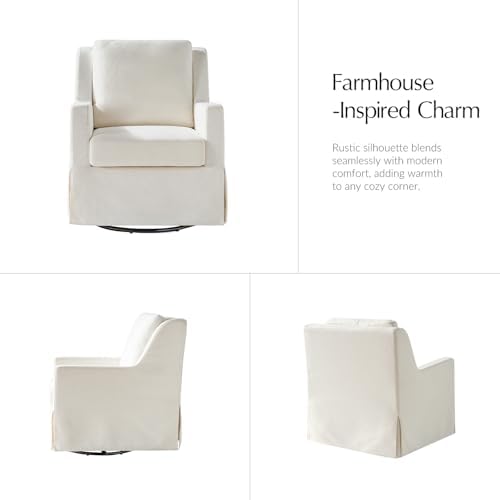 HULALA HOME Farmhouse Swivel Rocker Chair with Washable Slipcover, Ivory