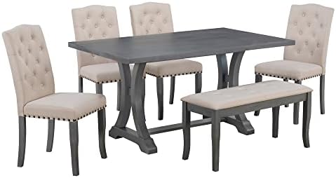 Merax 6-Piece Kitchen Dining Table Set, Farmhouse Dining Table Set with Recta...