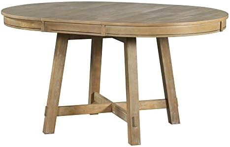 Farmhouse Round Extendable Dining Table with 16" Leaf Wood Kitchen Table