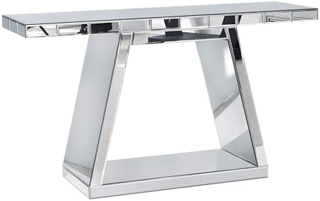 56" Silver Mirrored Console Table, Rectangle Glass Couch Behind Sofa Tab...