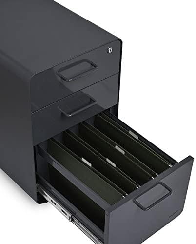 Poppin Stow 3-Drawer Rolling File Cabinet - Charcoal. Utility and Hanging Fil...