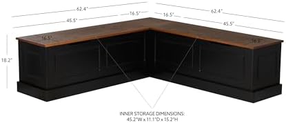Linon Harris Black and Walnut Backless Kitchen Dining Nook with Hidden Storag...