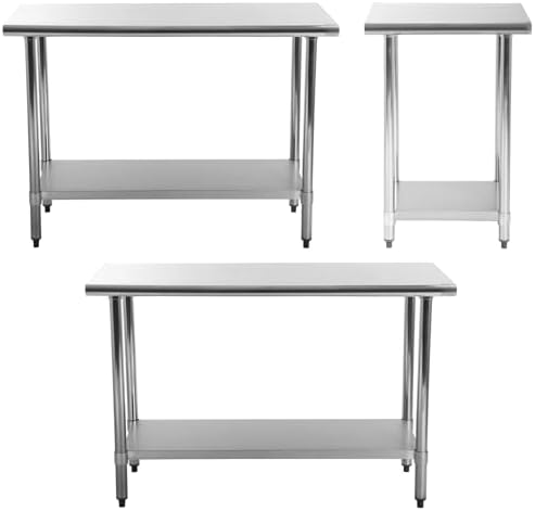 24inch x 60inch Stainless Steel Kitchen Work Table Food Prep Table NSF Commercial Worktable Adjustable Table Foot Duty Metal Table Scratch Resistent Antirust Restaurant Kitchen, 24 x 60 inch