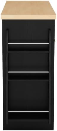 Rolling Kitchen Island with Trash Can Storage Sideboard, Black | Portable &am...