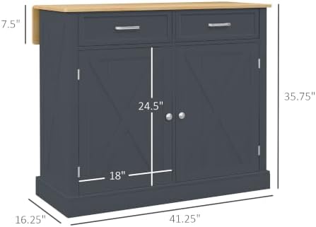 HOMCOM Rolling Kitchen Island with Drop Leaf Wood Breakfast Bar, Dark Gray