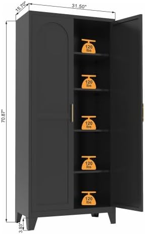 5-Tier Metal Pantry Cabinet, 71" Tall Storage Cabinet with Arched Doors ...