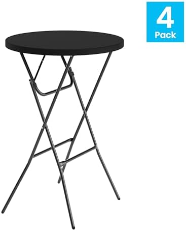 Flash Furniture 2.6 ft Plastic Round Folding Table, Black, 4-Pack