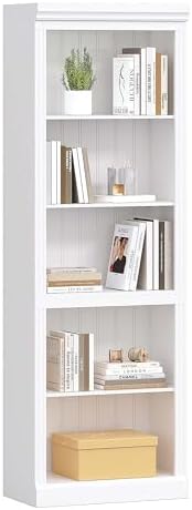 Spirich White Bookshelf, 5-Tier Tall Bookcase with Adjustable Shelves