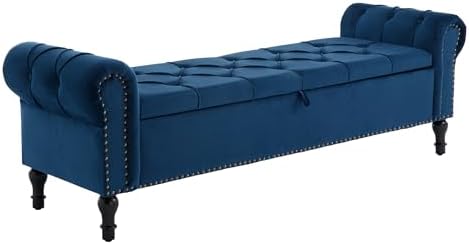 Velvet Storage Bench 67 Inch Upholstered Tufted Ottoman Bench with Arms Large...