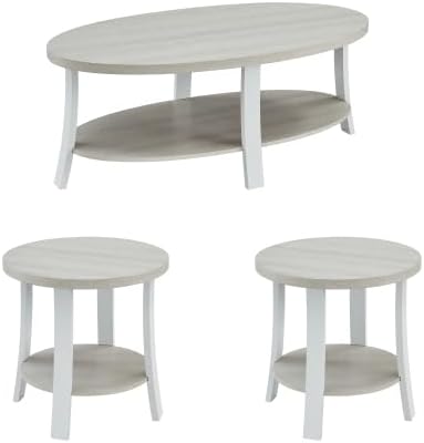 Oval Coffee Table and Round End Tables, 3-Piece Living Room Table Set | Accen...