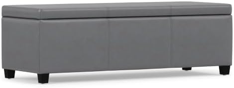 SIMPLIHOME Avalon 48" Wide Vegan Leather Storage Ottoman in Stone Grey |...