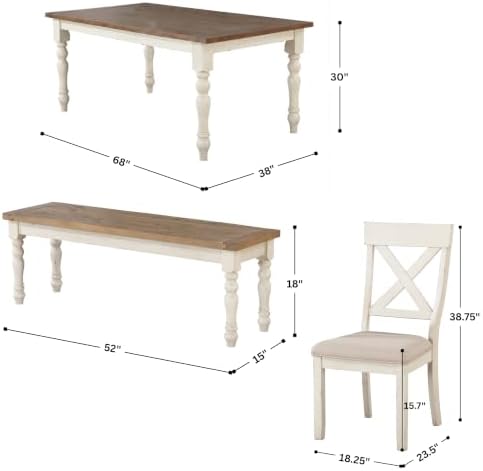 Roundhill Furniture Prato 6-Piece Dining Set, Dining Table with 4 Cross Back ...