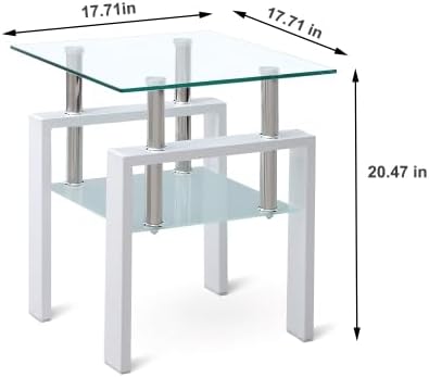 Glass End Table Tea Table with Shelf Side Table with Metal Legs Modern Small ...