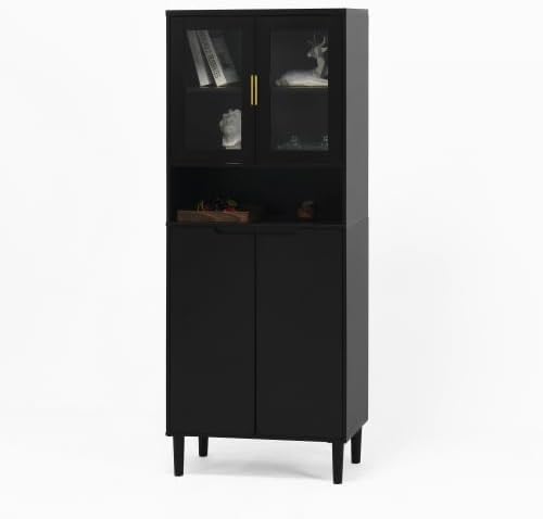 Kitchen Pantry Storage Cabinet, Glass Door Kitchen Hutch Cabinet with Storage...