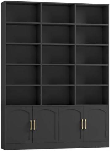 FACBOTALL 82.3" Triple Wide Bookshelf, Tall Bookcase with 4 Doors, Black