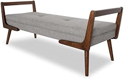 Pemberly Row Mid Century Modern Rectangular Upholstered Bench, Gray Fabric Se...