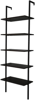5-Tier Wall-Mounted Ladder Bookshelf Black Metal Frame | MDF Shelves, Industrial Style, 60x30x180 cm, Open Design, Living Room & Office