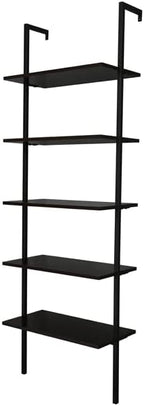 5-Tier Wall-Mounted Ladder Bookshelf Black Metal Frame | MDF Shelves, Industrial Style, 60x30x180 cm, Open Design, Living Room & Office